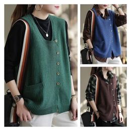 Men's Vests Women Autumn Elegant Knitted Button Sweater Vest Female Casual Sleeveless Waistcoat Jumper Pullover Tops