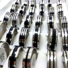 Whole lot 100pcs Top Mix Black Enamel 316L Stainless Steel Band Rings 8mm Men Women Wedding Finger Ring Jewellery Brand New255q