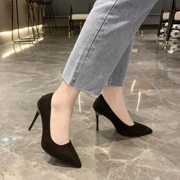 Dress Shoes Women New Mid Heeled Sandals Black 6-8-10cm Pointed Thin Baotou Banquet High Womens Tacones Mujer 231013