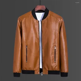 Men's Jackets Men Clothing Vintage Smooth Faux Leather Winter Jacket Windproof Stand Collar Plus Size Long Sleeve Zipper Closure Bomber