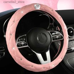 Steering Wheel Covers Motocovers Car Steering Wheel Cover Universal Anti-Slip Suede Car Steering Wheel Protective Cover Crown Design Multi Colours Pink Q231016