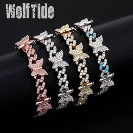 8MM 4 Colors Butterfly Chains Cuban Link Chain Bracelet Personalized Rose Gold Iced Out Cubic Zirconia Bangle Bracelets Hip Hop Ch193W