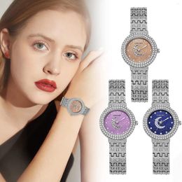 Wristwatches Fashion Quartz Steel Band Bracelet With Rhinestones Temperament Ladies Moon Star Watch Women Creative