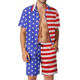Men's Tracksuits American Flag Vacation Men Sets USA Stars And Stripes Casual Shirt Set Summer Design Shorts Two-piece Vintage Suit Plus