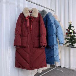 Women's Trench Coats Cotton Padded Clothes Outerwear Korean Winter Big Hair Collar Medium Long Students Thickened Warm Coat