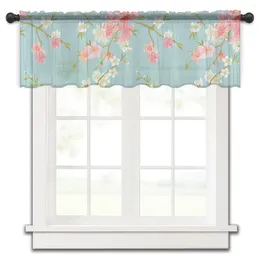 Curtain Petals Branches Pink Yellow Plants Leaves Short Sheer Window Tulle Curtains For Kitchen Bedroom Decor Small Voile Drapes