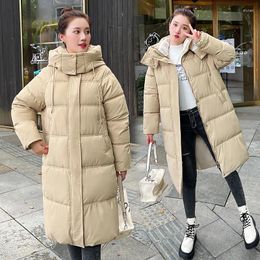 Women's Trench Coats 2023 European Winter Mid-length Over-the-knee Down Padded Jacket Female Korean Version Thickened Hooded Simple Bread