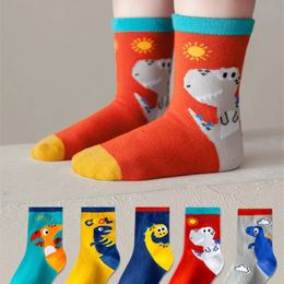 Детские носки, 5 пар, повседневные носки для маленьких мальчиков, хлопковые милые носки с принтом динозавра и животного для детей, модные средние носки, детские носки 231016