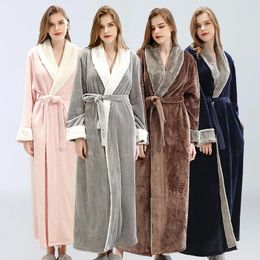 Women's Sleepwear Warm Winter Bathrobe Coral Fleece Women Thicken Robe Kimono Dressing Gown Men Shower Robes Loose Home Clothes