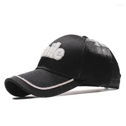 Ball Caps Women's Korean-Style Fashionable Mercerized Letter Rhinestone Peaked Cap Spring And Summer Casual Satin Surface Diamond-Embedded