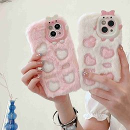 Cell Phone Cases Apple 14pro Plush Phone Case Cartoon TPU Love Cat Embroidery Autumn and Winter Suitable iPhone 15 CaseL2310/16