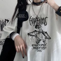 Women's T Shirts Goth Women T-shirt Beautiful Loose Men And Punk Dark Grunge Streetwear Top Short Sleeve Harajuku Clothes