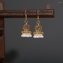 Dangle Earrings Vintage Boho Gypsy Small Gold Colour Bells Drop Women Orecchini Jewellery Pearl Tassel Ladies Retro Jhumka191l