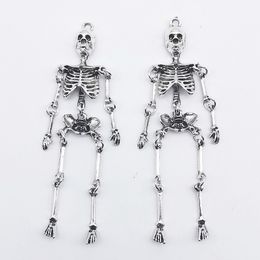 10pcs 72*16mm Zinc Alloy Silver Colour Skull Skeleton Man Charms Pendant Designer Charms Fit Jewellery Making DIY Jewellery Findings