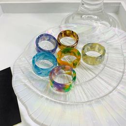 Cluster Rings Transparent Resin Colorful Ring Acetate Board Acrylic Open C-shaped Irregular Adjustable Dyed Charm Jewelry