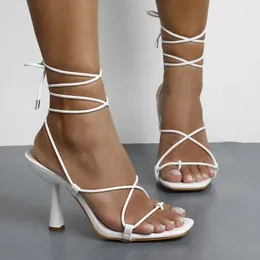 Dress Shoes 2023 Summer White Black Woman Sandals Fashion Cross-Tied High Heels Sexy Lace Up Party Pumps Size 35-42