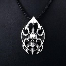 Pendant Necklaces Men's Stainless Steel Necklace Punk Flame Skull Gothic Party Jewelry Gift For Motorcycle Riders256g