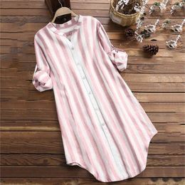 Women's Blouses Spring Summer Stripe Long Sleeve Shirt Large Size Female Blouse Casual Cotton