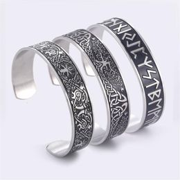 Teamer Stainless Steel Nordic Viking Runes Bangle Wicca Amulet Vintage Tree of Life Cuff Bracelet Jewellery Gift for Men Women257N