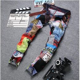 Mens Jeans New arrive Personality men's Patchwork Fashion famous Brand clothing Mens Jeans homme Ripped gym warm men197j