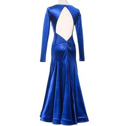 2023 Modern Dance Practice Dress New Sexy Open Back Long Sleeve Velvet Ballroom Standard Waltz Competition Performance Dress Women's Social Dance Big Swing Dress