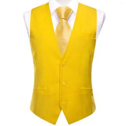Men's Vests Light Yellow Men Vest Wedding Solid Silk Waistcoat Neck Tie Hanky Cufflinks Set For Male Suit Business Party Designer Gifts