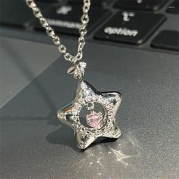 Pendant Necklaces INS Korean Hollow Wishing Star Women Girls Fashion Pink Rhinestone Collarbone Chains Party Valentine Day Gift