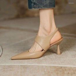 Dress Shoes Summer Women Sandals 2023 French Pointed Toe Back Empty Thin High Heel Solid Colour Roman Shoe Baotou Sandal