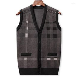 Men's Vests Thicken Cardigan Sweater Deep V Neck Knit Vest Men Trendy Mohair Sleeveless Casual Clothing 22515