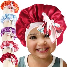 DIY Bowknot Satin Hat Children Nightcap Solid Silk Bonnet Baby Sleep Cap Kids Baby Night Sleep Knot Beanies Girls Makeup Cap