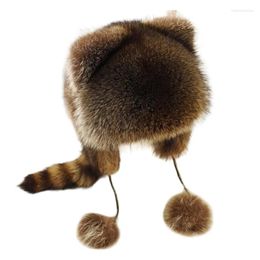 Berets Y166 Unisex Parent-Children Plush Hat Mongolian With Raccoon Tail Woman Teens Casual Winter Keep Warm