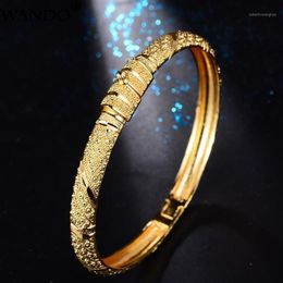 Wando Dubai Arab Wedding Gold Color Ethnic Bangle for Women GirlBride Bracelet Ramadan Middle East Jewelry Gift Can Open B221308F