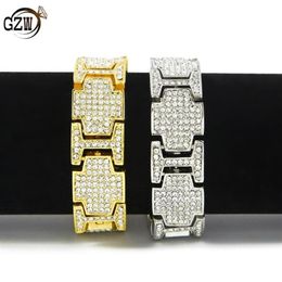 New Fashion Gold Silver Black Stainless Steel Hip Hop Bling Diamond Mens Chain Bracelet Punk Rock Rapper Jewellery Gifts for Boys Wh229j