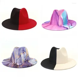 Berets Summer Unisex Tie-dye Jazz Hats Fashion Women White Black Luxury Hat Men Wide Brim Cowboy Fedoras Panama Cap