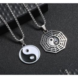 Pendant Necklaces Stainless Steel Yin Ying Yang Necklace Black White Men Pu Leather Jewelry Vintage2470458 Drop Delivery Pendants Dht60
