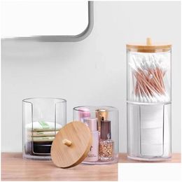 Storage Boxes Bins Cotton Pad Organizer Bathroom Box Makeup Container With Bamboo Lid Inventory Wholesale Drop Delivery Home Garde Dhmyc