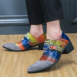 Loafers for Men Pointed Toe Mixed Colours Slip-On Thick High Heels Party Fashion Mens Shoes Handmade Size 38-46