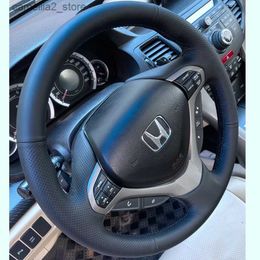 Steering Wheel Covers DIY Hand-stitched Non-slip Black Microfiber Leather Car Steering Wheel Cover For Honda Spirior OId Accord Car Accessories Q231016