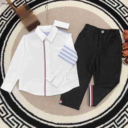 brand fashion kids Tracksuits baby clothes autumn Sets for boy Size 100-150 CM 2pcs Striped white lapel shirt and fashionable jeans Sep15