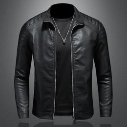 Designer men standing collar Jacke leather motorcycle jackets mens bomber leather coat fashion trend Personalised winter clothing