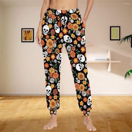 Women's Pants Skeleton Flowers Print Women Men Casual Cosy Soft Elasticity Sports Pant Unisex Joggers Streetwear Teenage Style Trousers