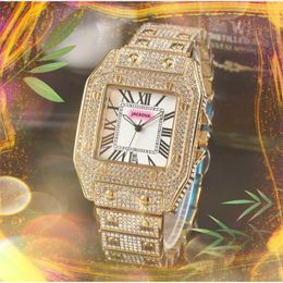 Men/Women Watch Men's High Women Quality ICE Out Diamonds 42mm Stainless Steel Quartz Square Roman Tank Dial Rose Calendar Gold Bracelet Relogio Masculino L