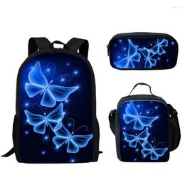 Backpack Youthful Butterfly Pattern 3D Print 3pcs/Set Student Travel Bags Laptop Daypack Lunch Bag Pencil Case
