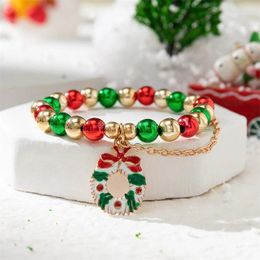Charm Bracelets Fashion Classic Red Green Bead Xmas Tree Socks Snowflake Bracelet For Women Girls Year Jewellery Sweet Cute Christmas Bangles