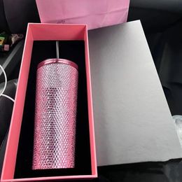 Tumblers Luxury Water Bottle Stainless Steel Black Pink Tumbler with Lid and Straw Thermos for Drinkware Coffee Cup 2023 231013
