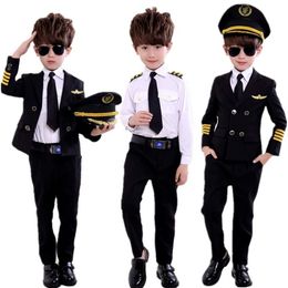 new fashion Children's Day Pilot Uniform Stewardess Cosplay Halloween Costumes for Kids Disguise Girl Boy Captain Aircraft Fa306p