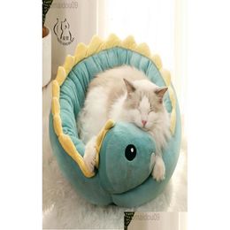 Cat Beds Furniture Pet Bed Dinosaur Round Small Dog For S Beautif Puppy Mat Soft Sofa Nest Warm Kitten Sleep Products Drop Deliver Dhgrq