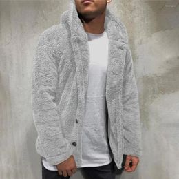 Men's Jackets Men Winter Thick Warm Coat Solid Colour Button Closure Trendy Outerwear Fluffy Fleece Long Sleeve Hooded