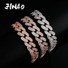 Chain JINAO 14MM Hip Hop Gold Colour Plated Miami Cuban Link Bracelets Iced Out Micro Pave Cubic Zirconia For Men Female Jewlery Gift 231016