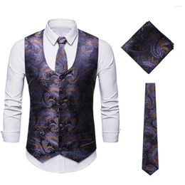 Men's Vests Mens Classic 3pc Jacquard Paisley Vest Set Necktie Pocket Square Waistcoat Men Formal Party Wedding Prom Tuxedo Suit